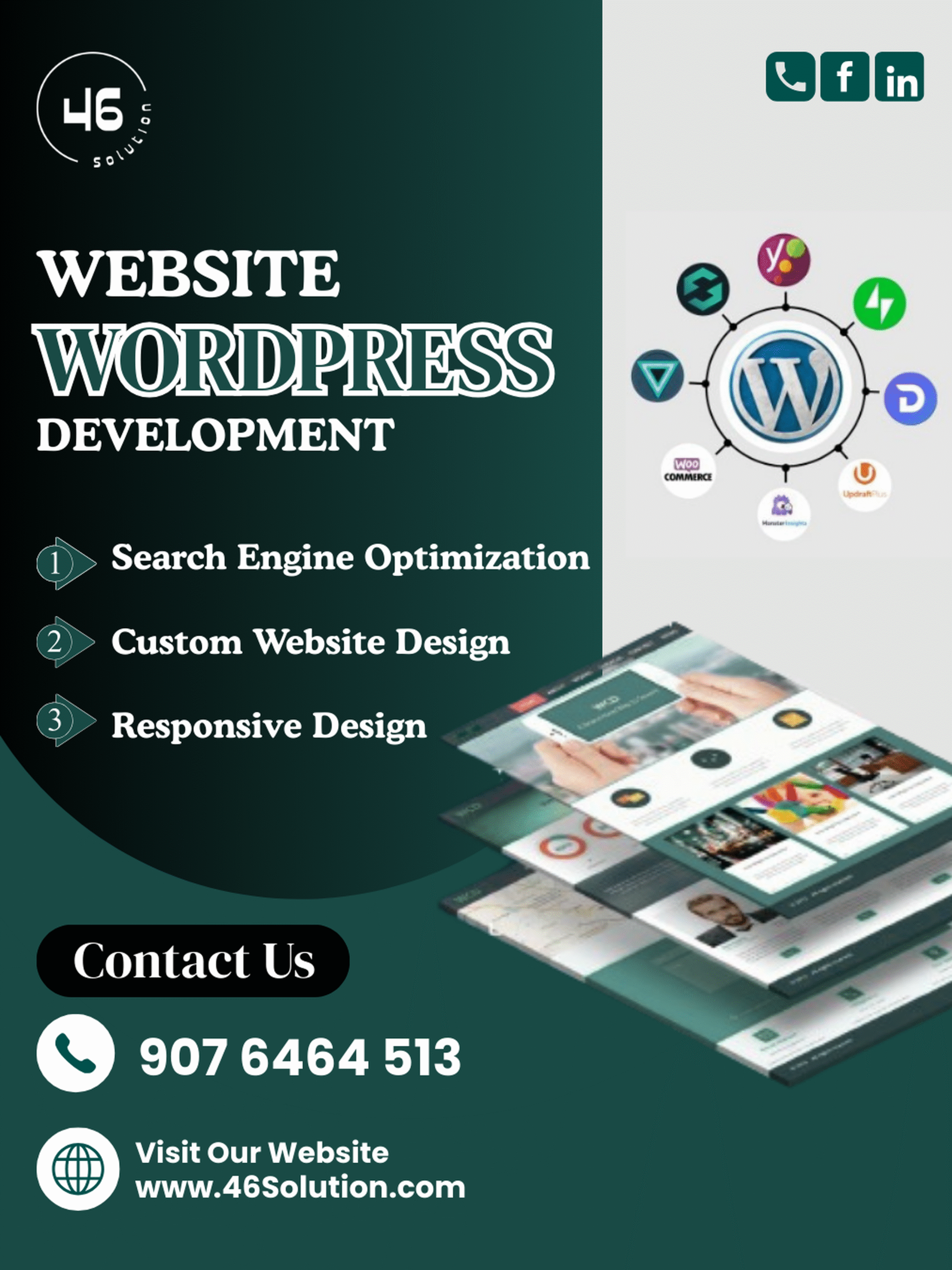 WordPress development services in Mumbai by 46 Solution featuring SEO, custom website design, and responsive web design.